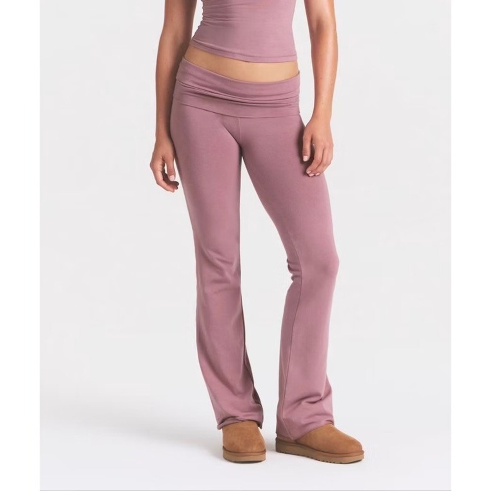 SKIMS Cotton Jersey Fold Over Pant M Mauve Pink Flare Leg Yoga Loungewear